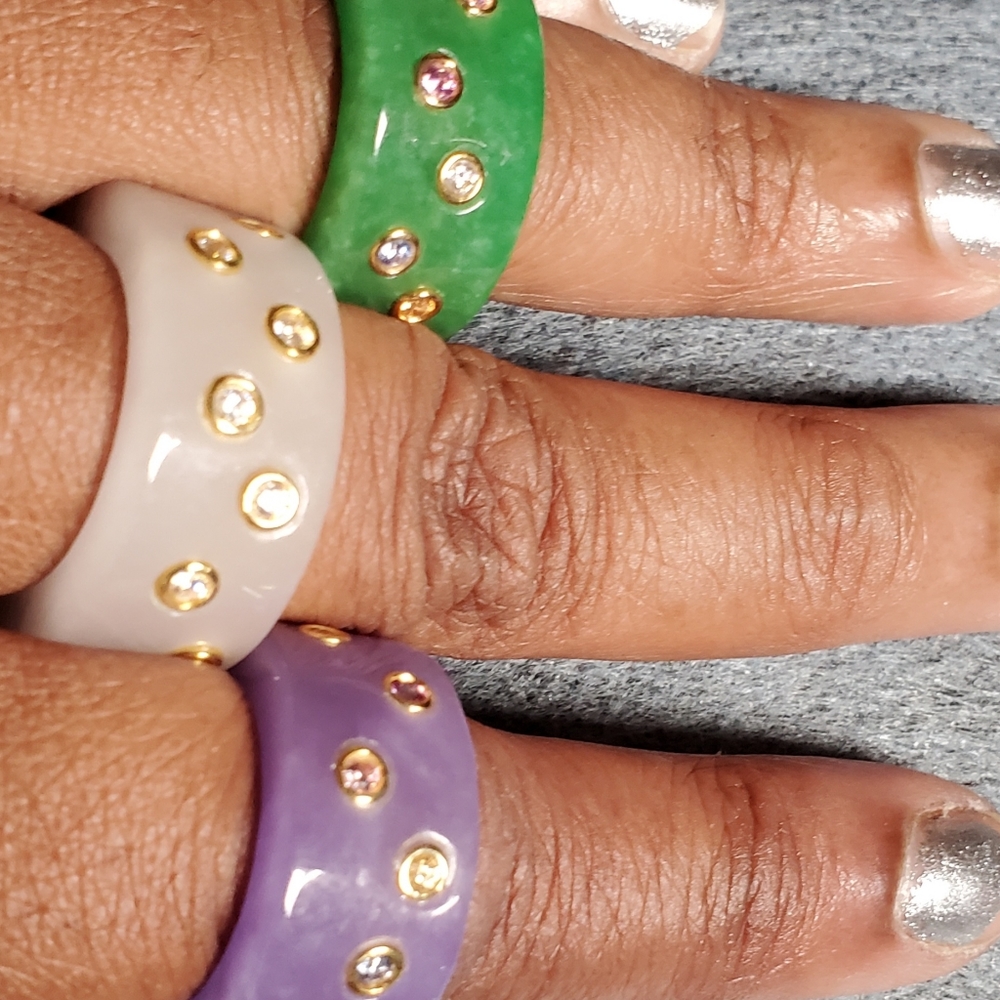 Hand Carved Burmese Jade Swarovski Zirconia band ring - Picture 8 of 8
